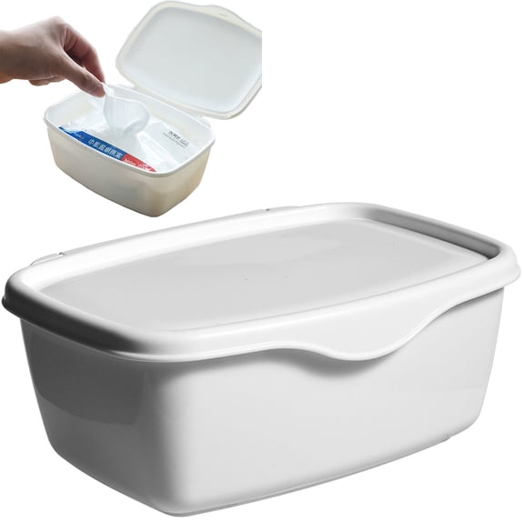 White Plastic Wet Wipes Storage Box with Lid - Refillable Tissue Dispenser Desk Items Case, Sealed Fresh-Keeping Wipes Container, Multi-Use Organizer for Home Office & Personal Care, 3*5*7in, White