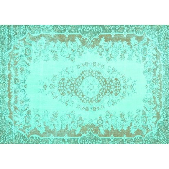 Ahgly Company Machine Washable Indoor Rectangle Abstract Turquoise Blue Contemporary Area Rugs, 2' x 3'