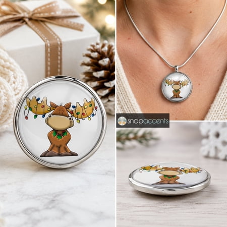 Snap Jewelry 18MM ChristMoose Ginger Charm with Festive Moose and Holiday Lights