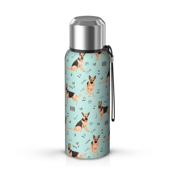 20 Oz German Shepherd Dog and Music Coffee Tumbler Double Wall Insulated Stainless Steel Water Bottle | Metal Reusable Thermoses Flask with Cup Cap | Leak & Sweat Proof with Anti-Dust Lid