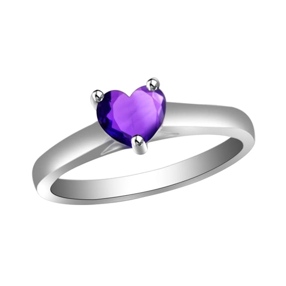 Amethyst Heart Solitaire Engagement Ring in 10k White Gold (0.50 Cttw)