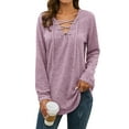thumbnail image 4 of Nlife Women Long Sleeve Top Criss Cross V Neck Solid Blouse Tunic Top Basic Pullover, 4 of 11