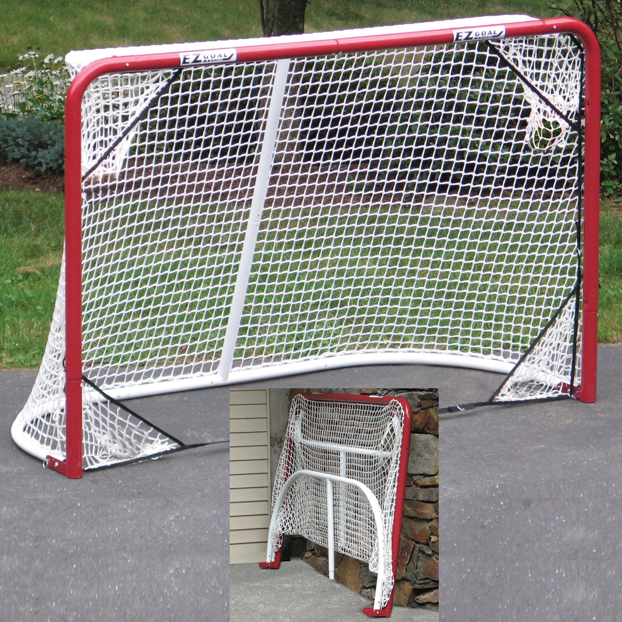 EZGoal 10' x 6' Steel Folding Hockey Goal with Backstop & Targets 