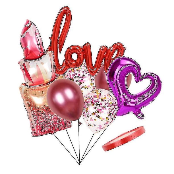 7 Uds. Globos de lápiz labial Heart Love, globos de labios de aluminio grandes para el día de San Valentín