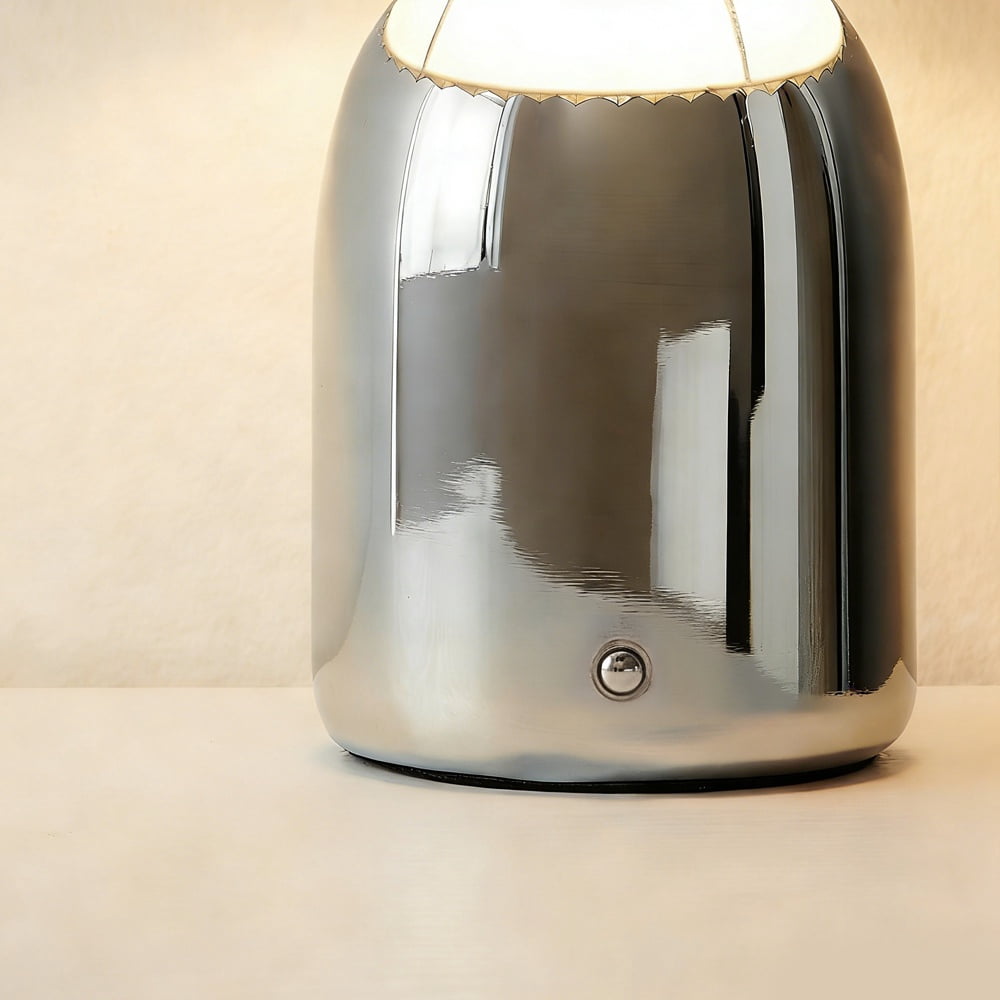 Mainstays 11 in Chrome Rechargeable LED Portable Table Lamp with Touch Sensor and Black Linen Shade