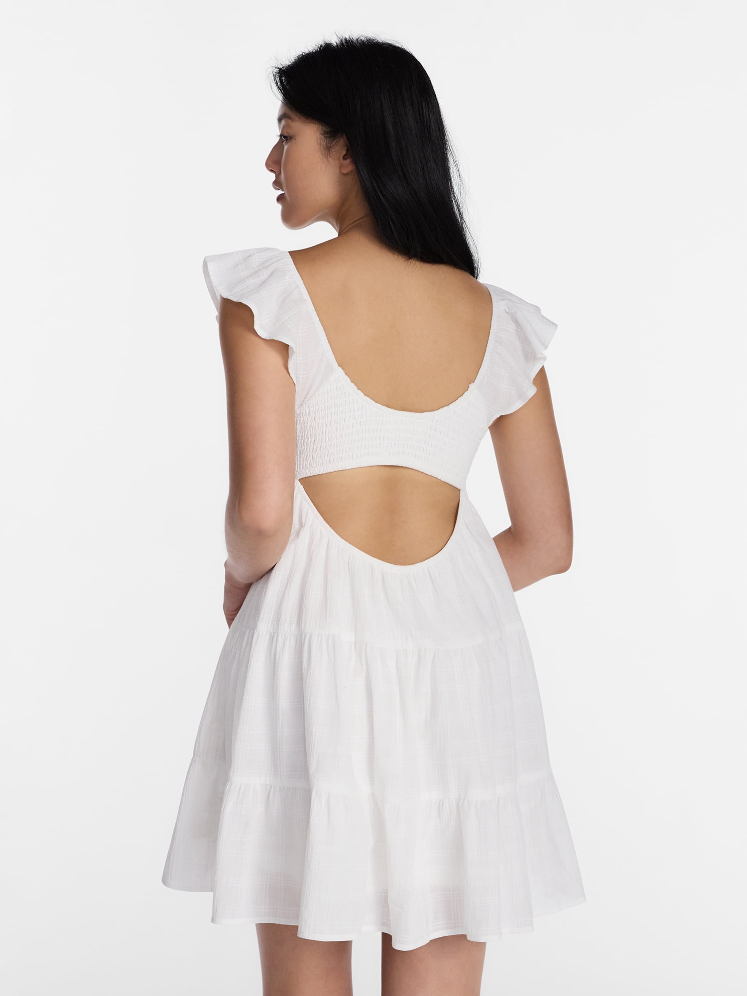 No Boundaries Tiered Cotton Dress with Flutter Sleeves, Women’s XXS-XXL