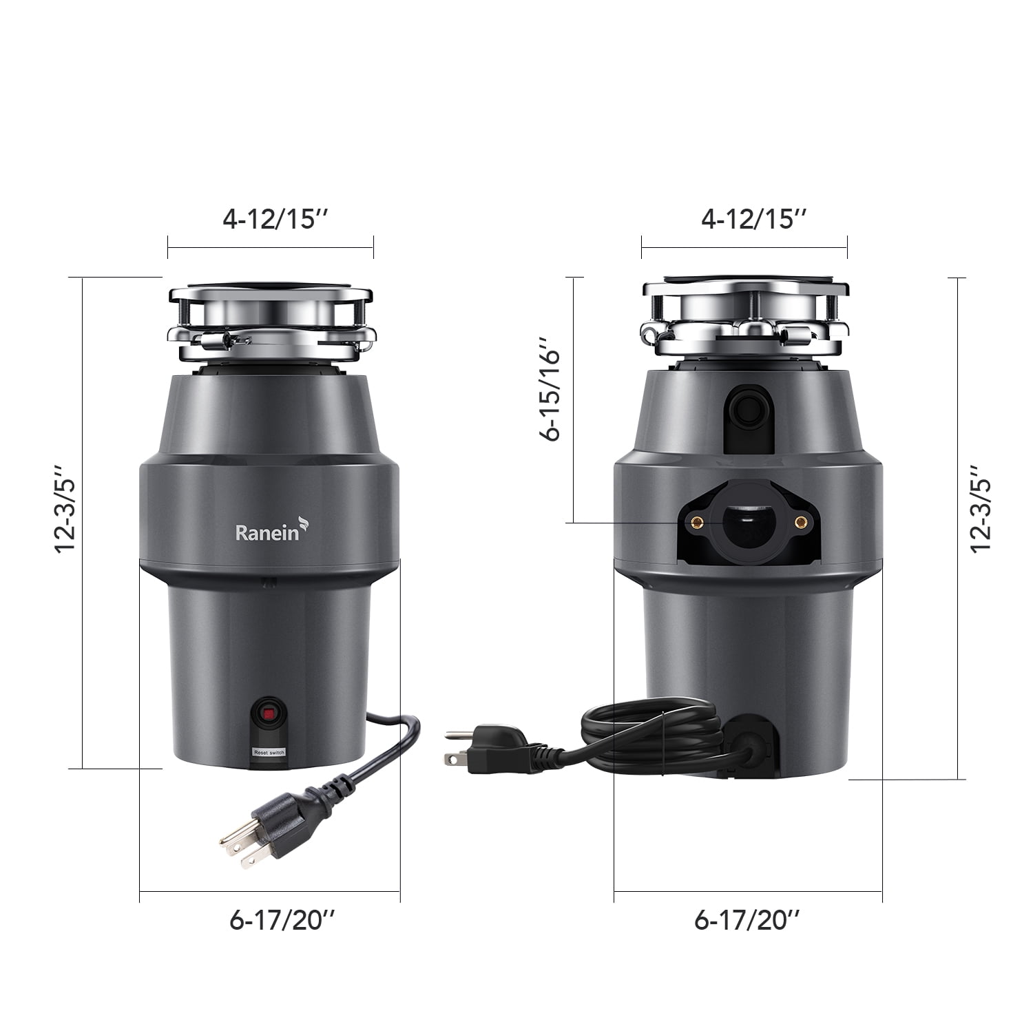 3/4 HP Garbage Disposal with Power Cord, Quiet Stainless Steel Food Waste Disposer, Continuous Feed, DeepCut 3-Stage Grinding, Anti-Jam System, Easy 3-Bolt Installation