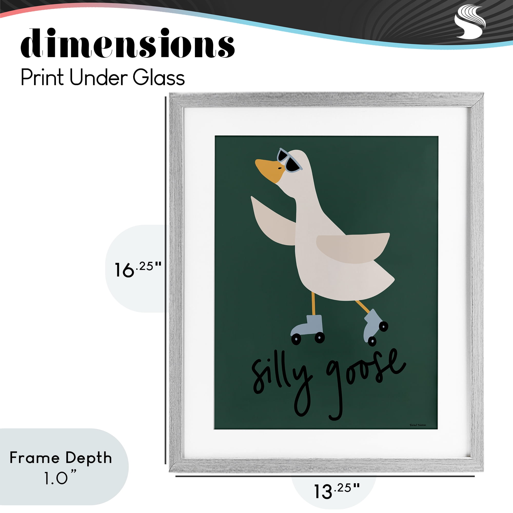 Stupell Industries Silly Goose on Skates Gray Framed Print Under Glass, design by Rachel Nieman