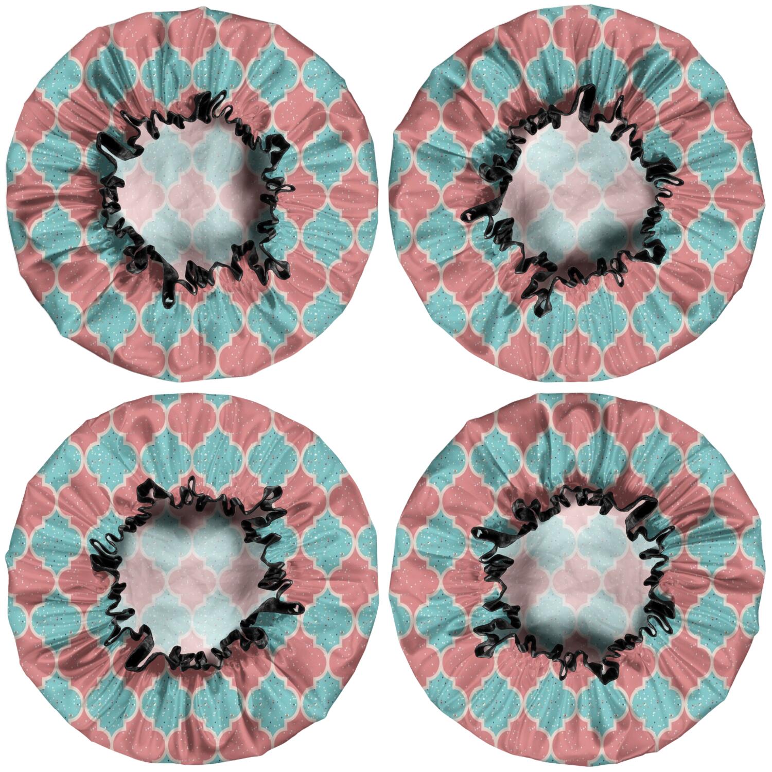 Shower Caps,Red Teal Checkerboard Checkered Pattern Waterproof Shower Cap for Women 4 Pieces,Double Reusable Hair Cover for Shower PEVA Elastic Stretch Hem