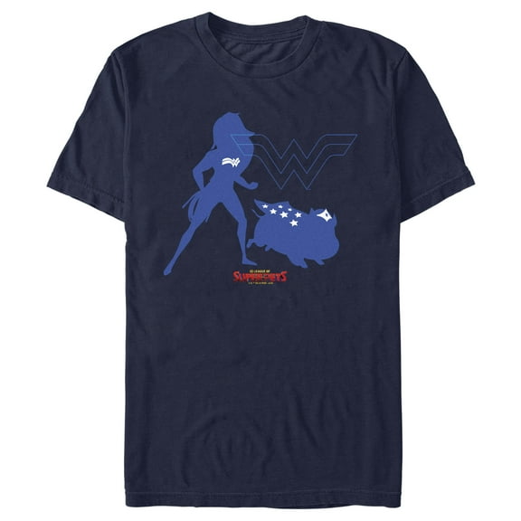 Men's DC League of Super-Pets Wonder Woman and PB Silhouette Graphic Tee Navy Blue Small