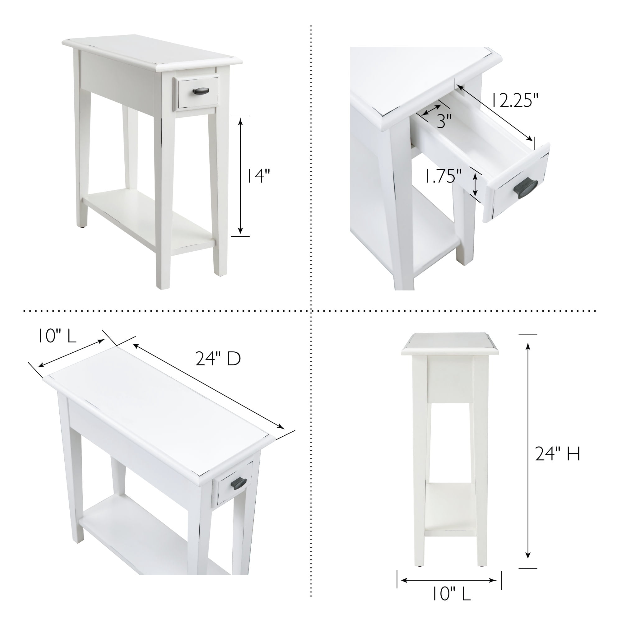 Leick Home Haven Ridge Narrow 1-Drawer End Table with Shelf, Farmhouse White