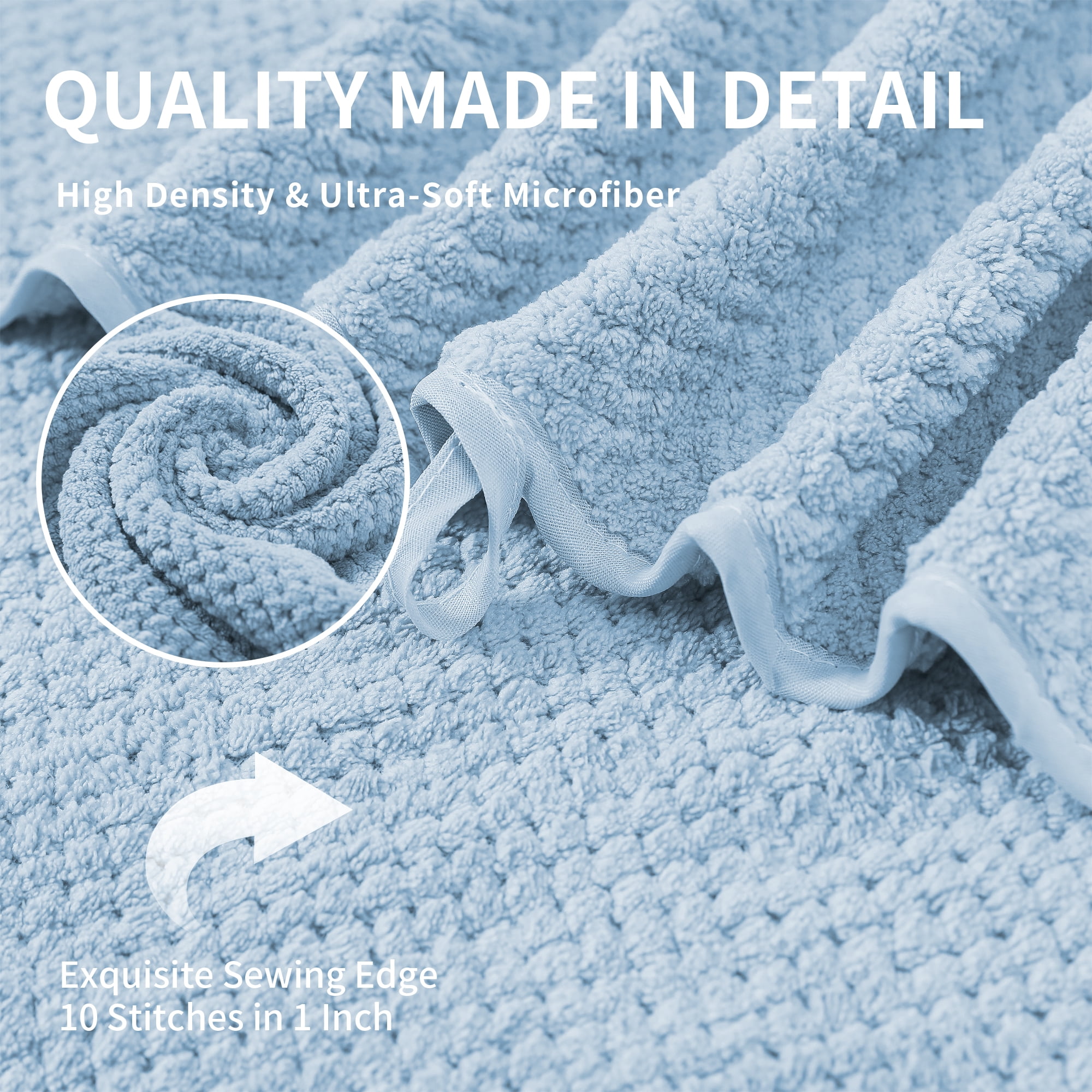 Jessy Home 8 Piece Towel Set Oversized Soft Cozy Towels 600 GSM Blue Plush Towel Set