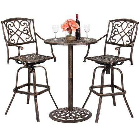 Bar Height Patio Furniture On Sale Best Choice Products 3-Piece Patio Bistro Set, Outdoor Bar Height Cast Aluminum Furniture, includes 2 360-Swivel Chairs and Accent Table - Antique Copper finish ()