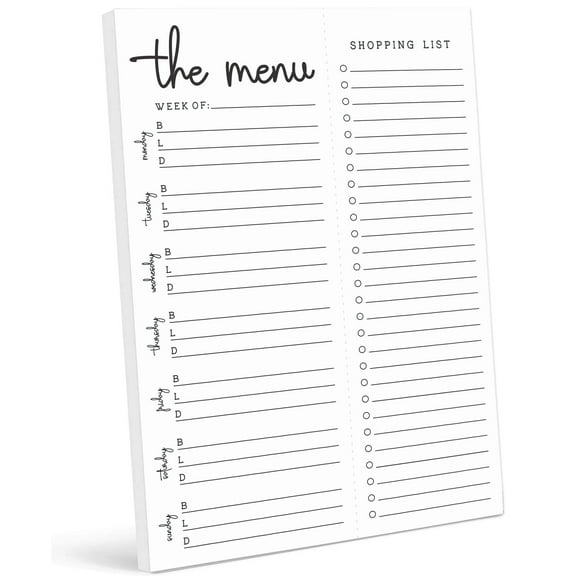 Inkdotpot Weekly Meal Planner Notepad 7"x10 , "The Menu" Magnetic Meal Planning Pad with Tear Off Grocery Shopping List for Fridge- Kitchen & Home - 54 Sheets -8Q