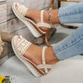 thumbnail image 4 of Womens Lace Platform Dressy Sandals White Boho Bridal Wedding Woven Rope Wedge High Heel Espadrilles Sandals, 4 of 6