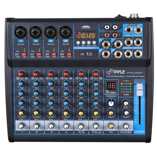Pyle Professional Audio Mixer Sound Board Console - Desk System Interface  with 8 Channel, USB, Bluetooth, Digital MP3 Computer Input, 48V Phantom 