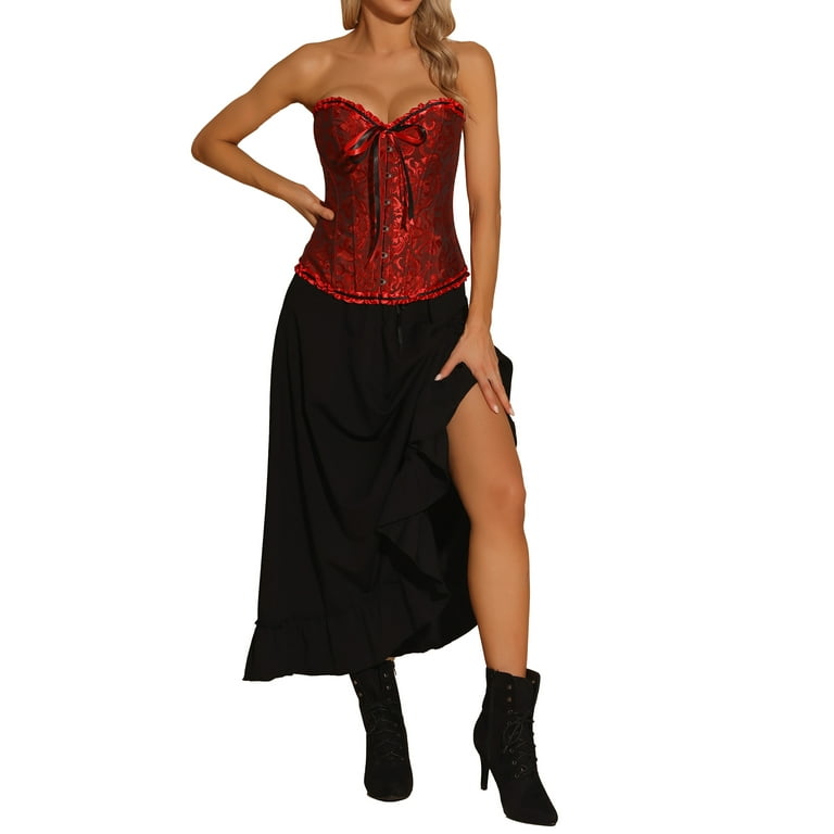 Allegra K Women's Lace Up Corset Strapless Victorian Boned Allegra K Women's Lace Up Corset Strapless Victorian Boned
