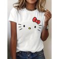 thumbnail image 1 of Camiseta de Mujer Sanrio Hello Kitty - Estampado de Cara Icónica y Firma, Manga Corta Cuello Redondo, Top Casual de Verano Adecuado para Primavera y Verano, Ropa de Marca Icónica Lavable a Máquina, 1 of 6