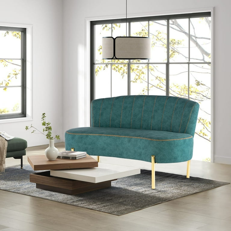 Andeworld Upholstered Small Sofa Armless Modern Loveseat Couch with Back Tufted Velvet 2 Seater Sofa for Living Room Dining Room Teal