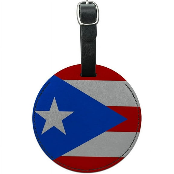 Puerto Rico National Country Flag Round Leather Luggage ID Tag Suitcase Carry-On