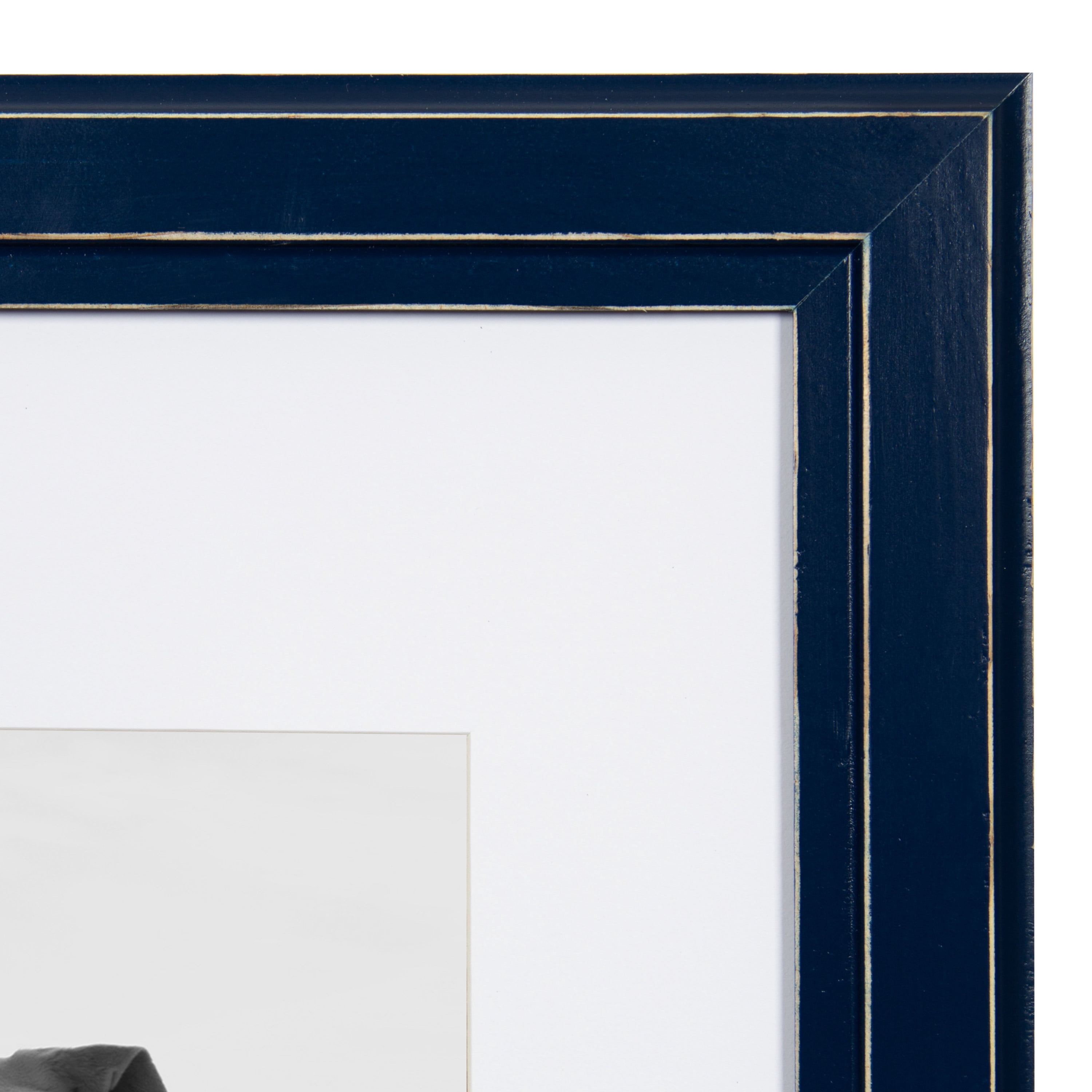 DesignOvation Kieva Solid Wood Picture Frames, Distressed Navy Blue 11x14 matted to 8x10, Pack of 4