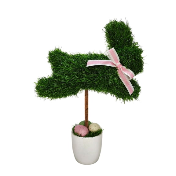 Faux Grass Running Bunny Topiary, Green, 17", Easter by Way To Celebrate