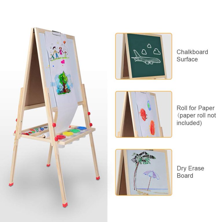 MEEDEN Art Easel for Kids, Height Adjustable Kids Easel with Paper Roll,  3-in-1 Double Sided Chalkboard Standing Easel for Children