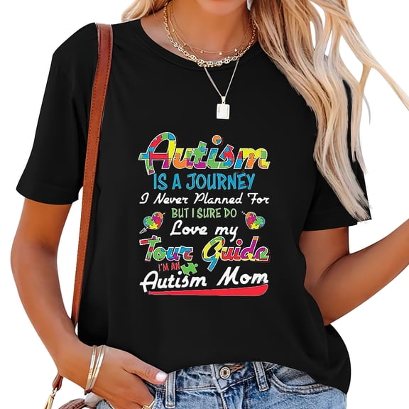 Autism Is A Journey I Never Planned For But I Women's Plus Size Round Neck T Shirt Black