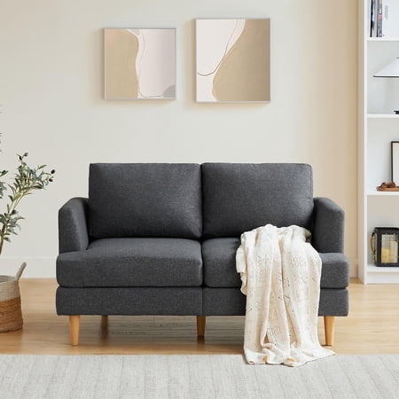 Gericco 56" Mid Century Modern Linen Loveseat Sofa, Wood Frame 2-Seat Couch for Bedroom Living Room,Dark Gray