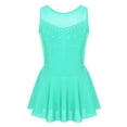 thumbnail image 5 of Jowowha Kids Girls Ice Skating Sparkle Diamond V-shaped Sheer Tulle Splice Leotard A-line Dress for Mint Green 12, 5 of 8