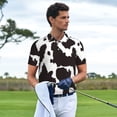 thumbnail image 3 of Picia Cow Skin 2 Print Men's Polo Shirt, Two-Button Closure Pique Polo Shirt, Summer Fashion Golf Shirt-Small, 3 of 6