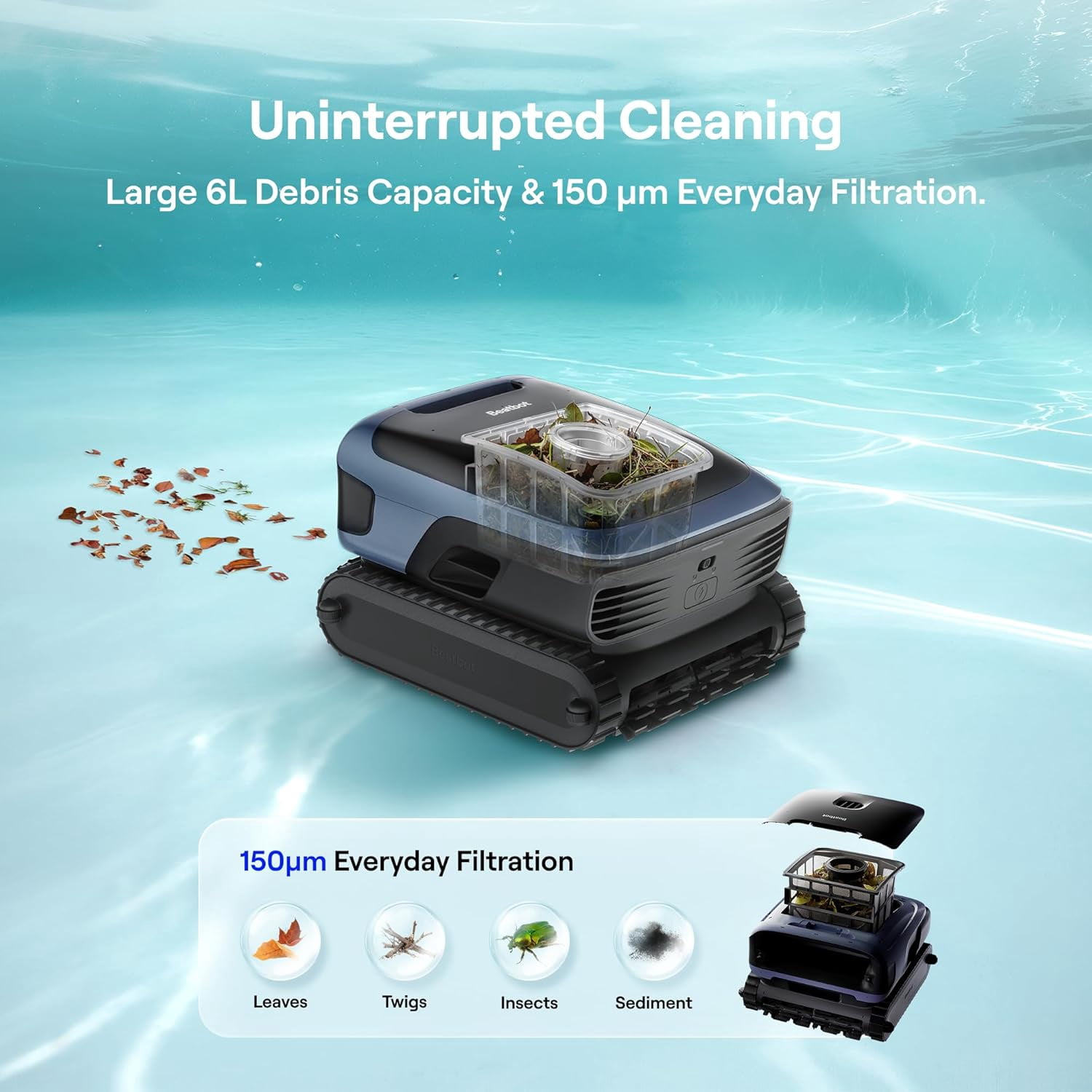 (2026 New) Beatbot Sora 70 Pool Vacuum Robot, 360° Top-to-Bottom Cleaning, Smart Surface Parking, 6L Capacity, 6800GPH Super Power for Above & In-Ground Pools Up to 3,200 sq. ft, Midnight Blue