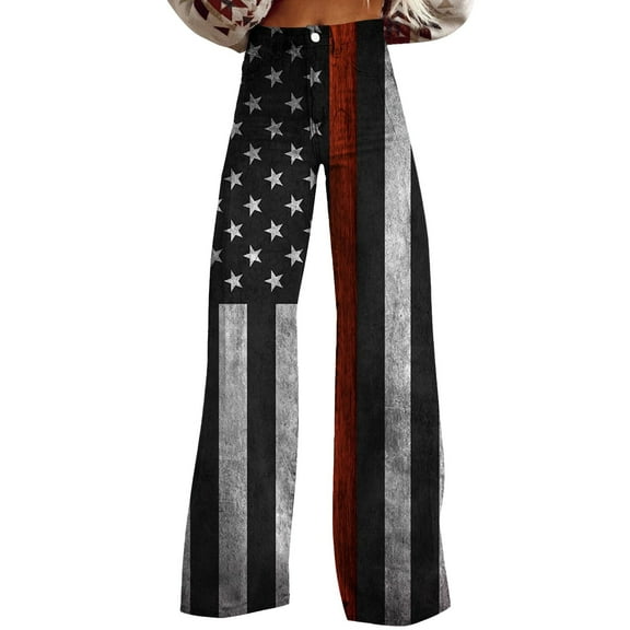 Jxximdong Jeans for Women Flare Wide Leg Jeans Vintage Floral Print High Waisted Straight Stretch Pants With Pockets Blue L Denim Pants