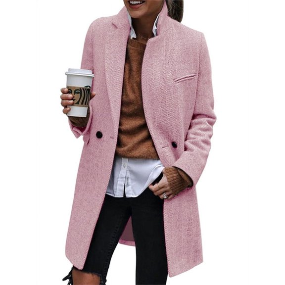 LANGWYQU Fall Winter Femlae Long Sleeved Turn-Down Collar Casual Button Trenchcoat Jacket