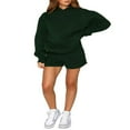 thumbnail image 1 of PENGXIANG Casual Solid Color Hooded Sweatshirt and Loose Shorts Set for Women, 1 of 7