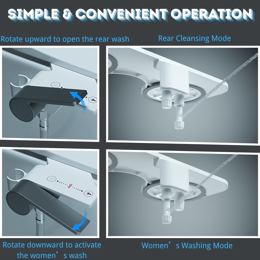 3-in-1 Bidet Attachment With Handheld Sprayer For Toilet  Ultra-slim Non-electric Cold Water Dual Nozzle (feminine/rear Wash) Adjustable Control White