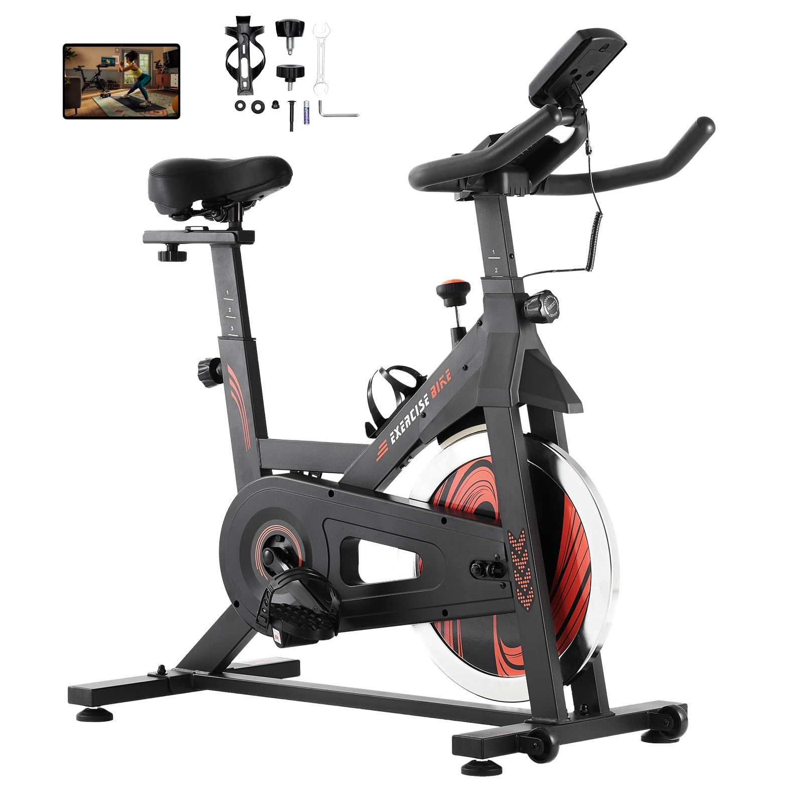 KFFKFF Fitness Bicycle, Magnetic Tension Control Stationary Cycle, Home Cardio Indoor Bike, Quiet Belt Operation, Cozy Seat Pad, Digital Display, Robust Flywheel