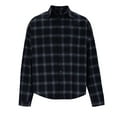 thumbnail image 6 of Women's Loose Fit Long Sleeve Brushed Plaid Shirt Top Blouse Casual Daily Wear Business Office Vacation Fashion Essential Gift for Women | HAODEJW,Dark Blue L, 6 of 9