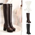 thumbnail image 5 of Lovskoo 2024 Women's Flats Over-The-Knee Boots Round Toe Chunky Heel Large Size High Barrel Long Thick Soles Heels Waterproof Platform Over Knee Leather Boots Black, 5 of 5