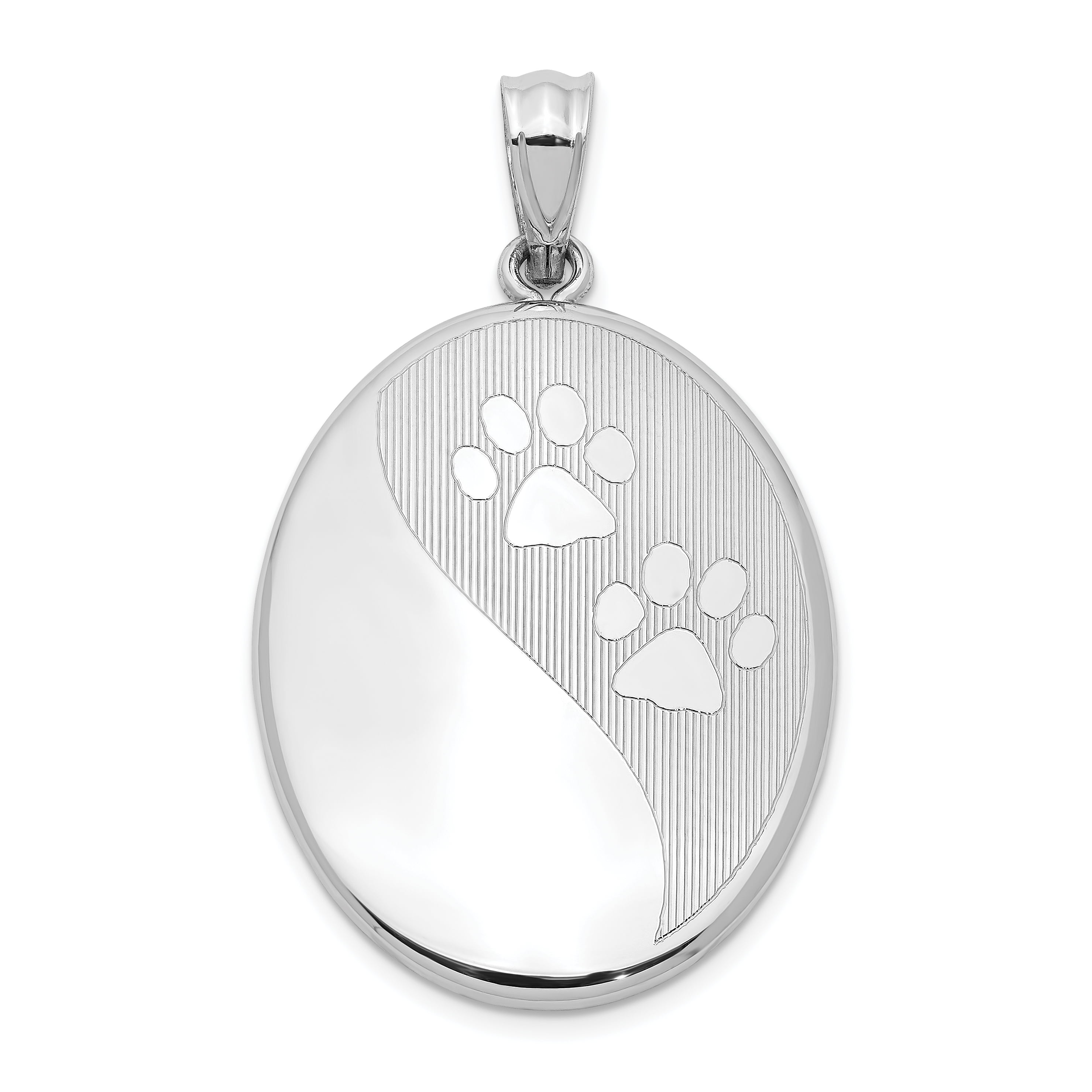 Sterling Silver Rhodium-plated Polished Paw Prints Oval Open Locket Pendant 