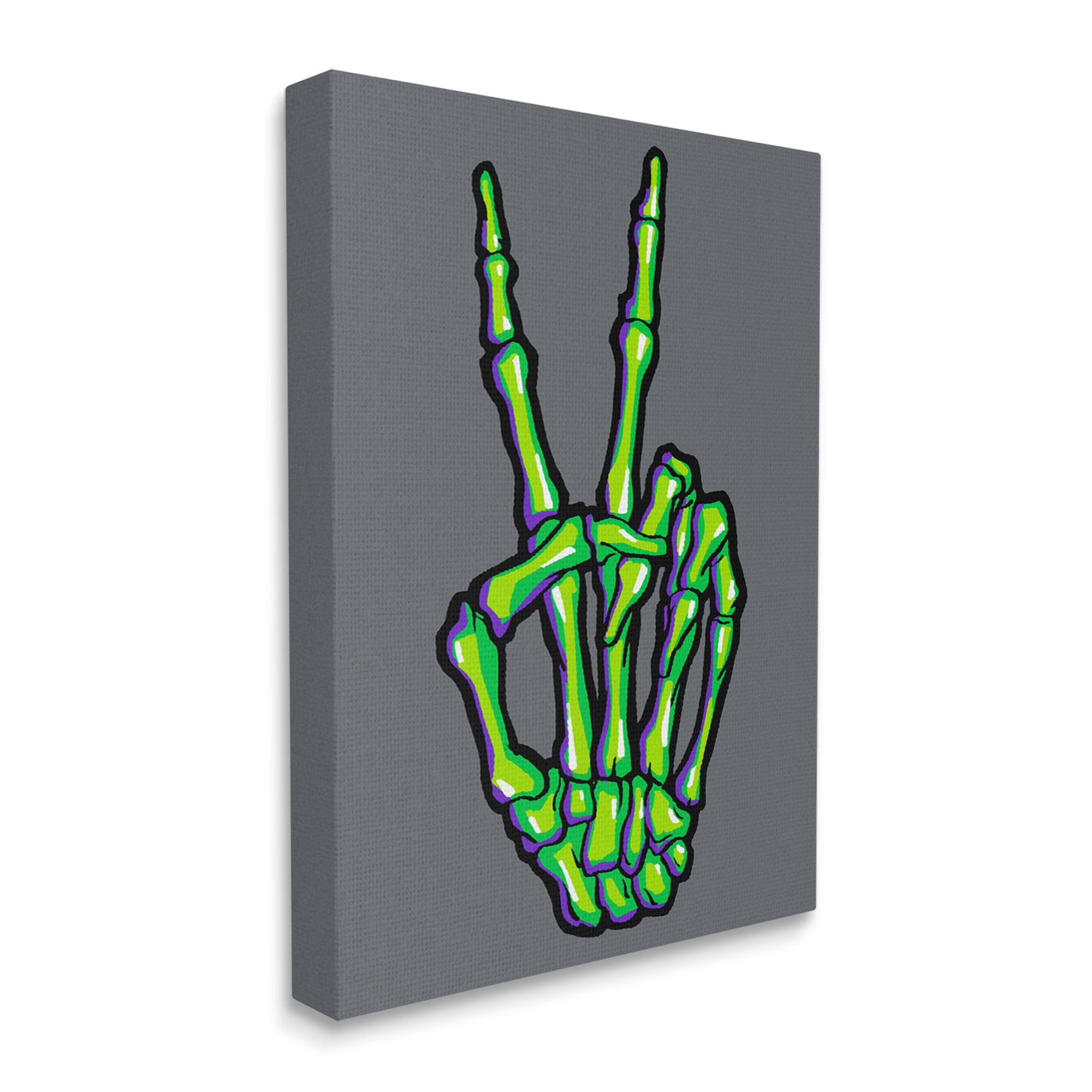 Stupell Industries Green Skeleton Peace Hand Holiday Painting Gallery Wrapped Canvas Print Wall Art, 36 x 48