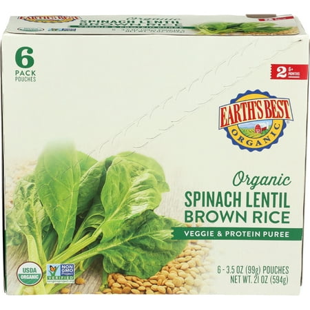 Photo 1 of 2 Pack - Earth's Best Organic Stage 2 Baby Food, Spinach Lentil and Brown Rice, 3.5 oz Pouch, 6 Pack