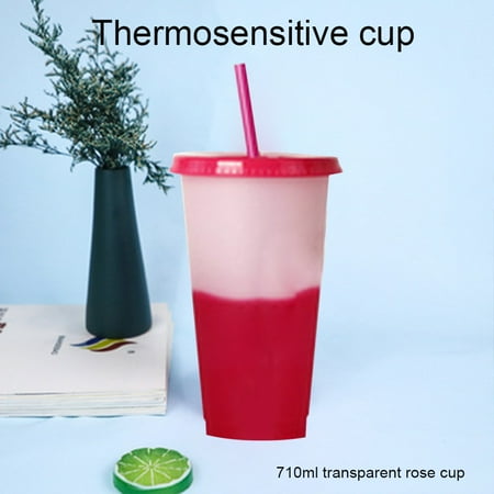 

Hhdxre Color Changing Cups Reusable Tumblers with Lids and Straw Iced Cups for Adults Kids(710ml Transparent Nine Red)