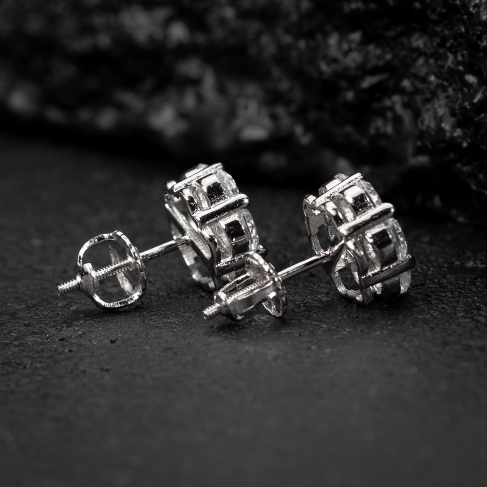 White Gold Plated 925 Sterling Silver Screw Back Post Women’s Men’s Iced CZ Round Flower Cluster Circle Hip Hop  Cubic Zirconia Stud Earrings
