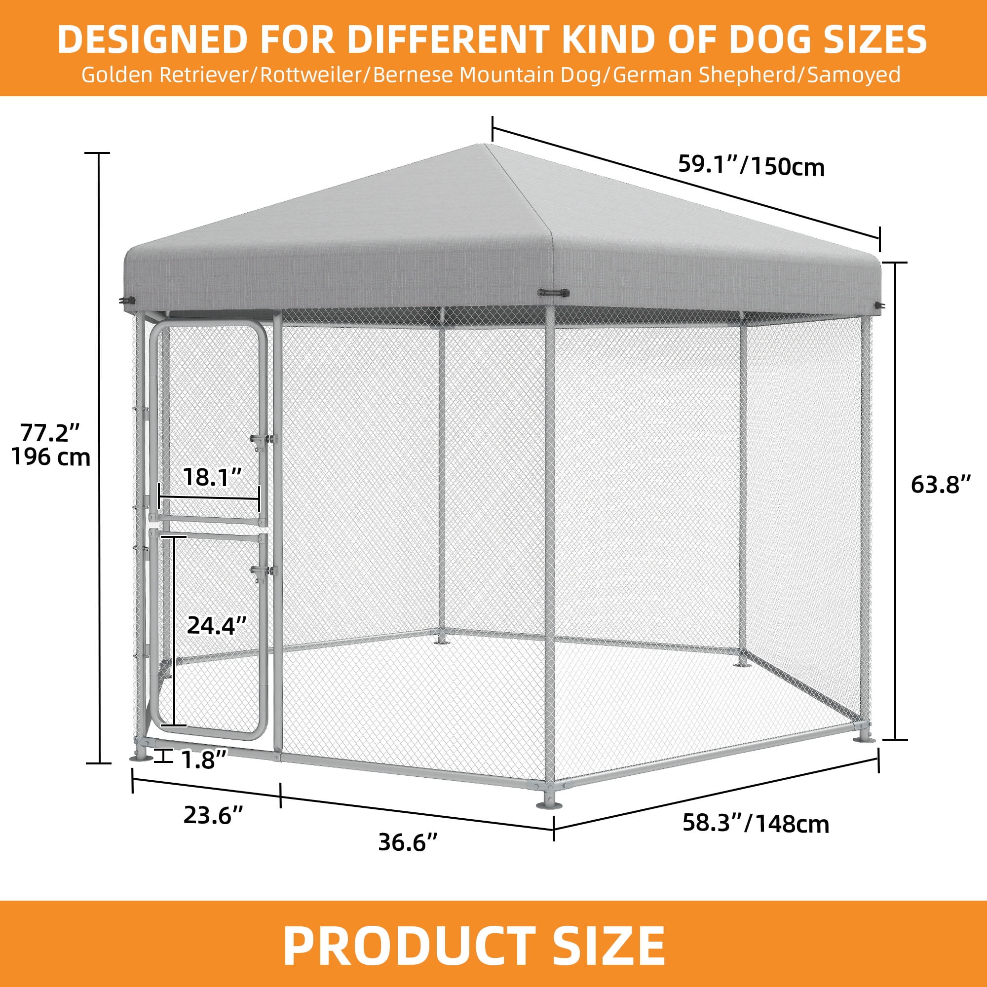 Craftian 9.8×8.2×6.2FT Outdoor Dog Kennel for Large Dogs, Pet Dog Run Enclosures for Dog Crate Outdoor Metal Galvanized Welded with Waterproof UV-Resistant Cover