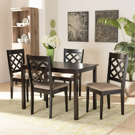 Baxton Studio Ramiro Modern and Contemporary Sand Fabric Upholstered and Dark Brown Finished Wood 5-Piece Dining Set