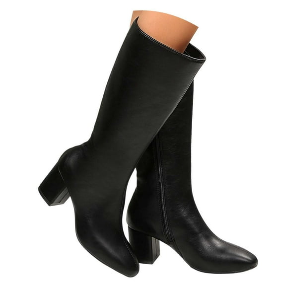 Gyexs Knee High Boots Women with Side Zipper Tall Boots Low Heeled Pointed Toe Knee High Long Boot Fashion Dress Party Wedding Shoes Black Size 5.5