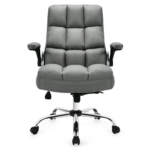 Giantex Executive Office Chair, Big and Tall Ergonomic Computer Chair, Adjustable Tilt Angle and Flip-up Armrest Linen Fabric Upholstered Chair with Thick Padding, High Back Managerial Chair (Grey)