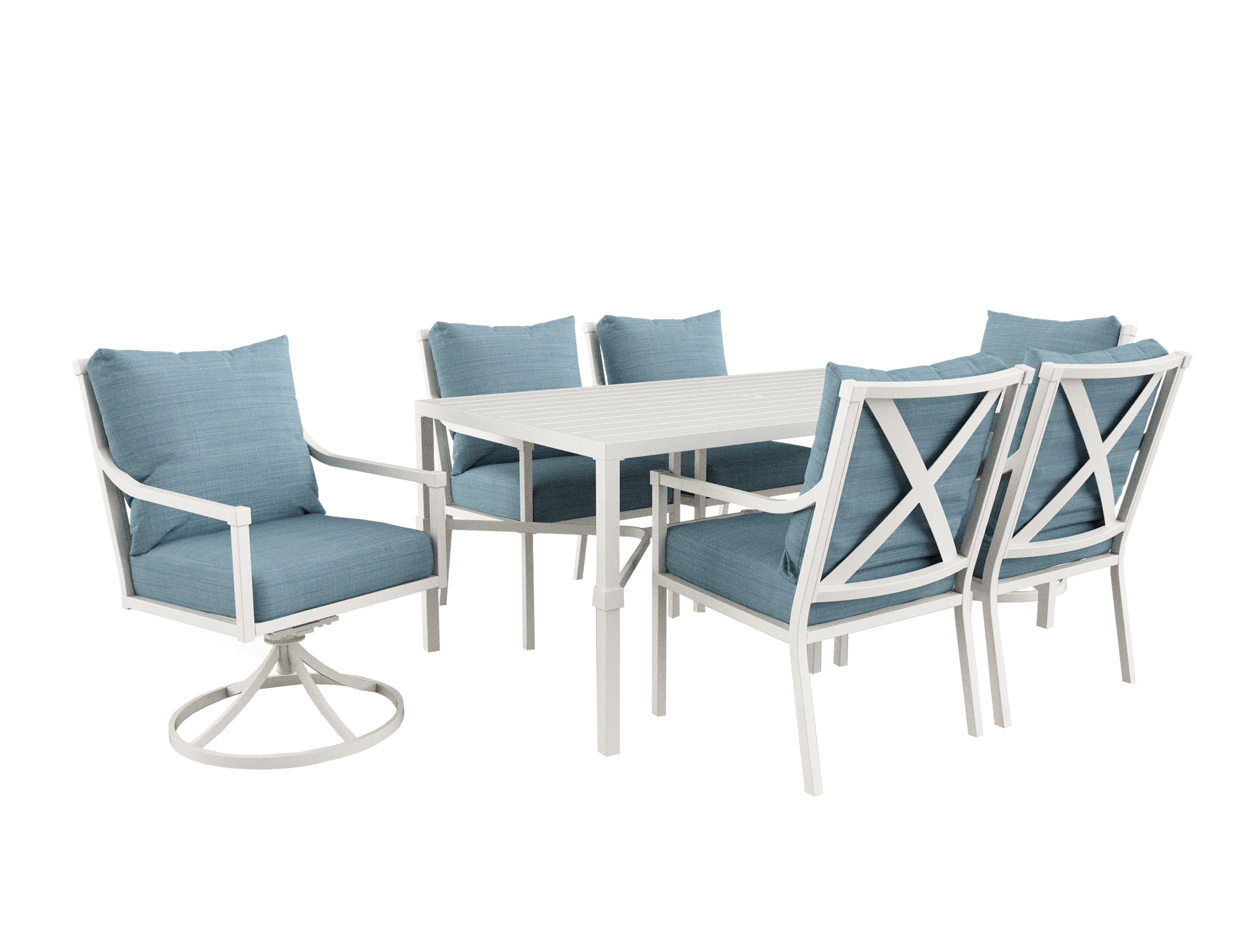 My Texas House Cambria 7-Piece Outdoor Dining Set, White/Blue