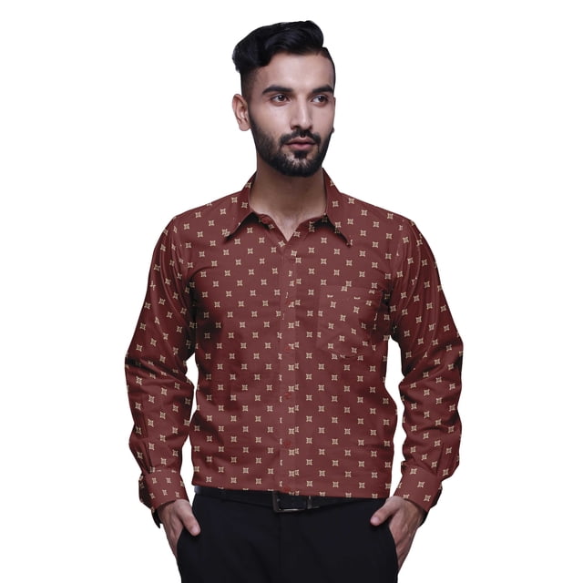 BESTMAN Chemise en Coton pour Hommes Manches Longues Imprimée Col Évasé Slim Formelle
